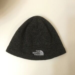 The North Face  Knitted Beanie Hat Gray Black Heather Embr. Logo Fleece Lined